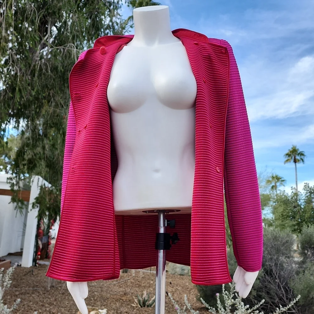 GIORGIO ARMANI Fuchsia Wool Blazer 46 Minimalist Cadet Jacket 90s Italy VINTAGE - Picture 11 of 16